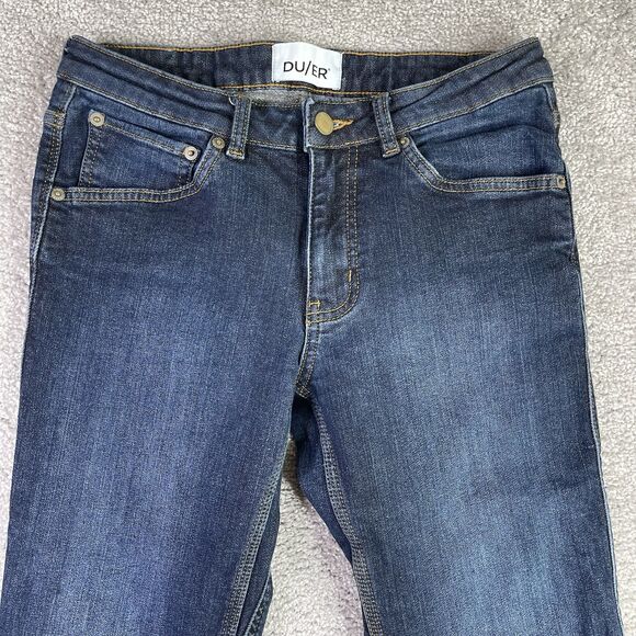 DU/ER Jeans Women’s 26X29 Blue Slim Straight Low Rise Dark Denim Stretch - Picture 2 of 13